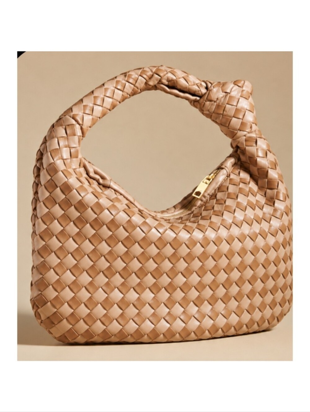 Melie Bianco Anthropologie Brigitte Woven Vegan Leather Mini Handbag Beige Tan